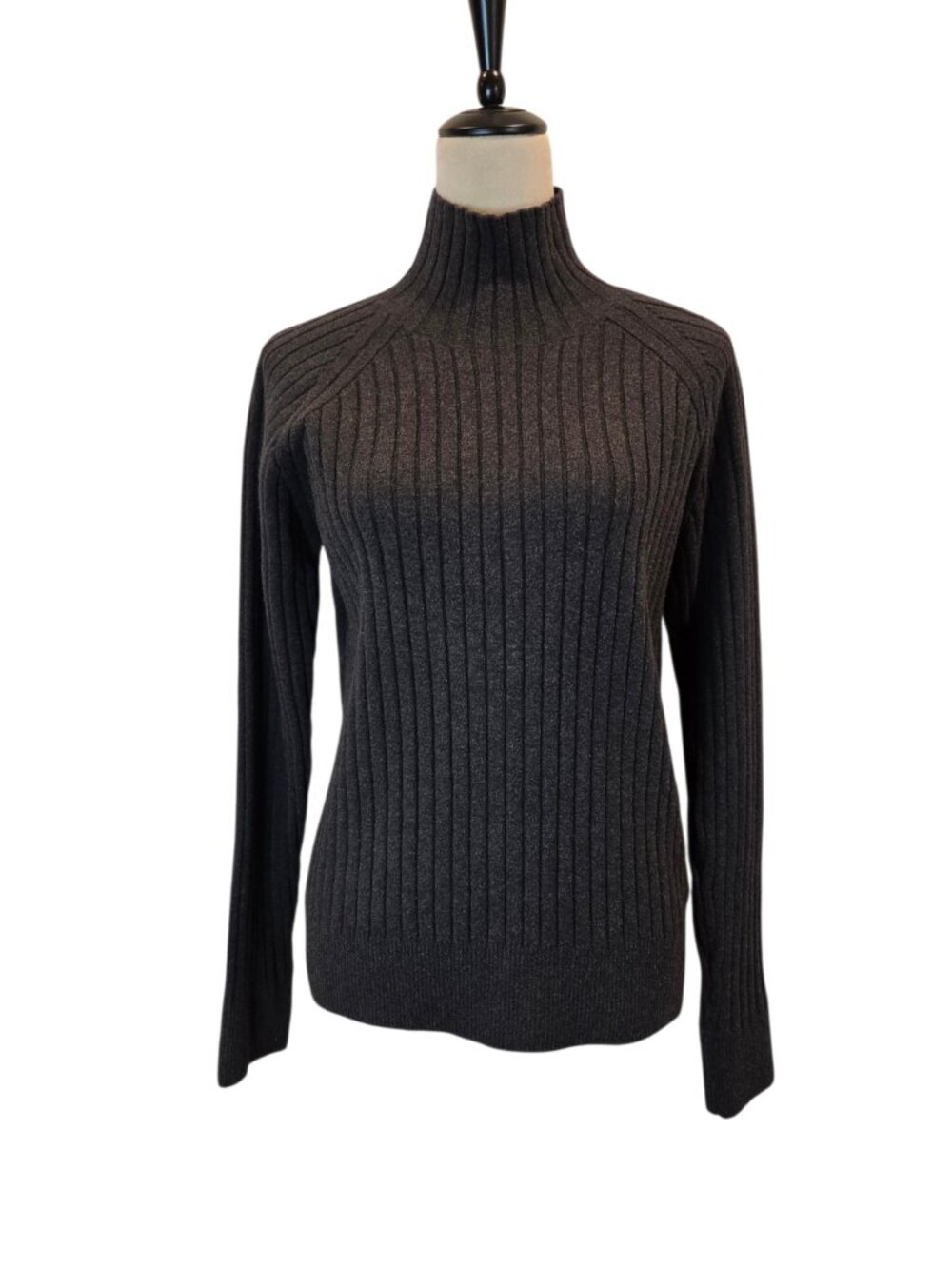 FAHERTY Jackson Mockneck Pullover Sweater Ribbed Knit in Charcoal Heather